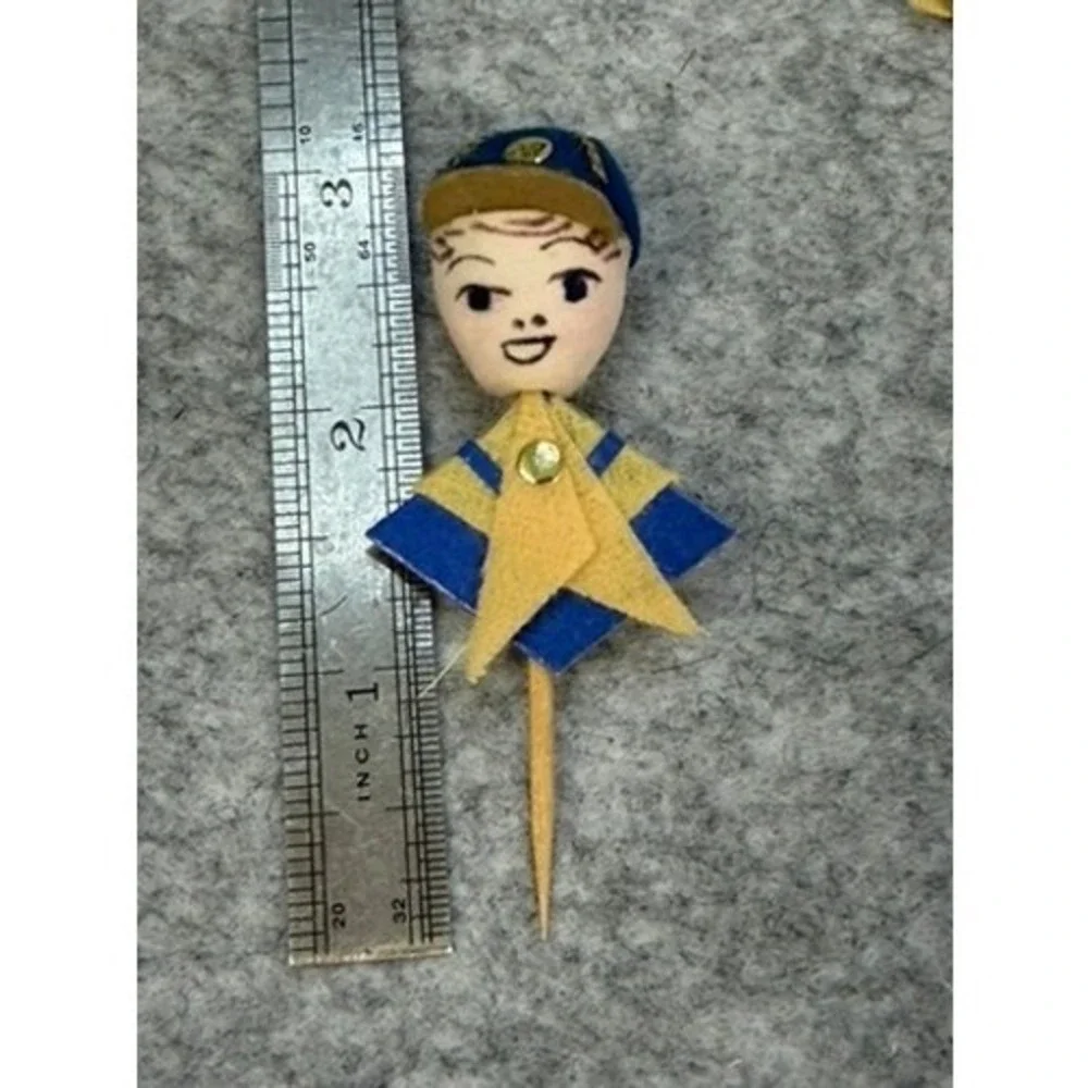Vintage 1950's Boy Scout Spun Cup Cake Topper Party Picks Set of 7 Made in Japan